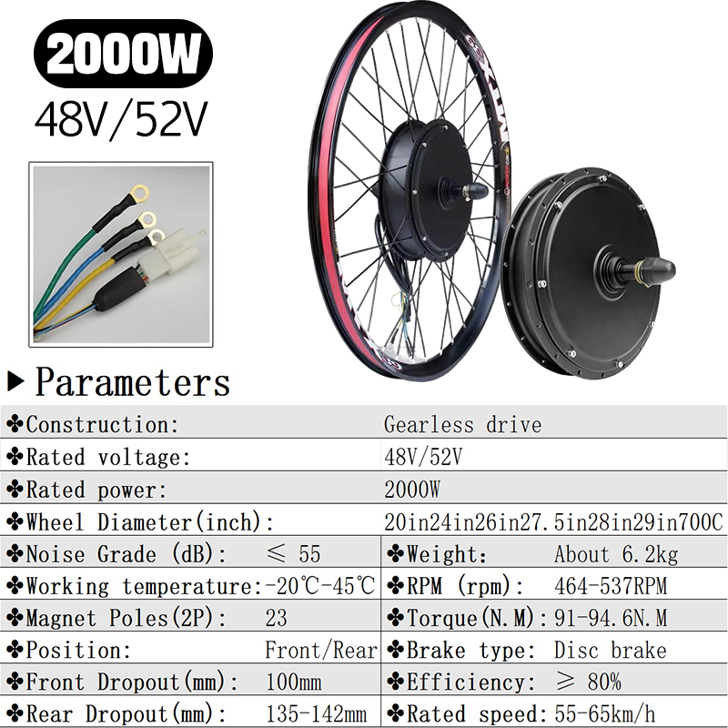 MTX 48V52V 2000W E-bike motorw - 72V 5000W Hub Motor Kit recensie en prijs